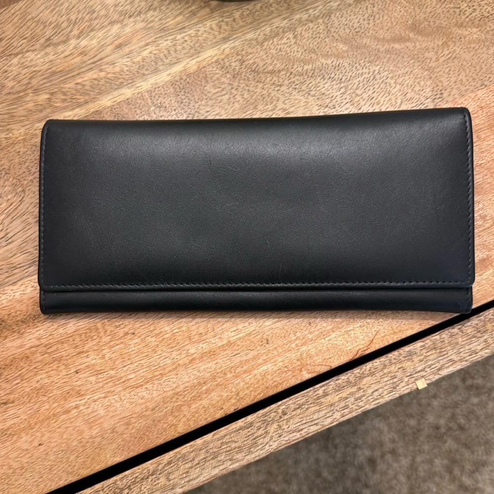 Barney’s New York black leather wallet, never used!